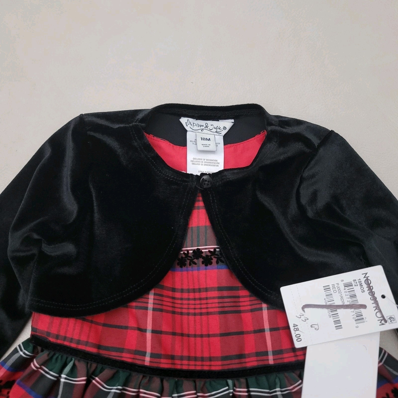 Pippa & Julie Girls 18 M Plaid Holiday Dress Black Velvet Bolero Jacket Outfit — image 2 of 8